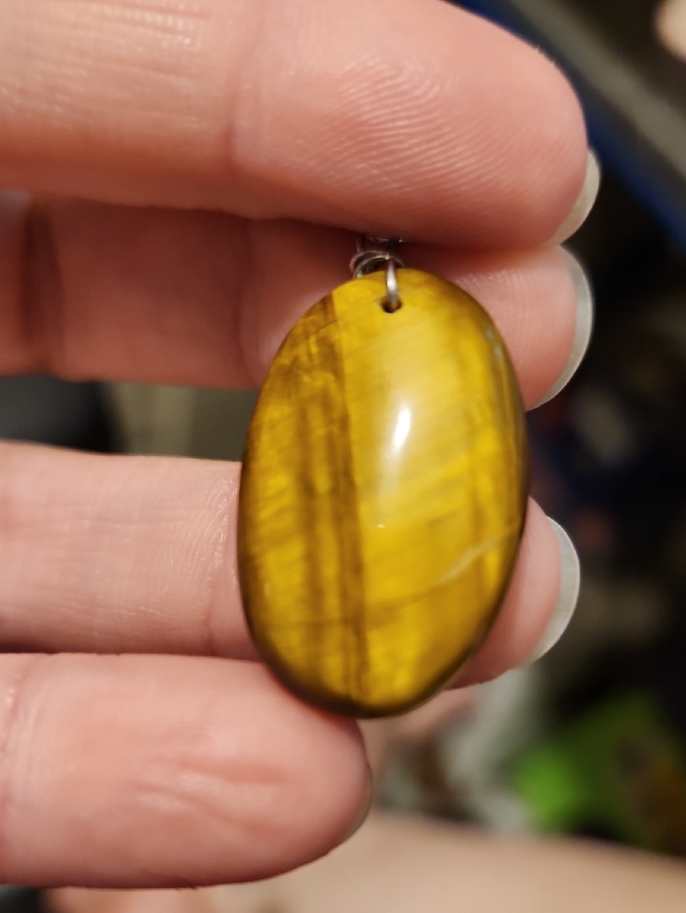 Golden Yellow Tiger Eye Oval Pendant, NO CHATOYANCY (cat's eye effect absent)
